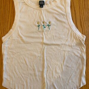 Wild Fable Light Yellow Tank Top with Floral Embroidery